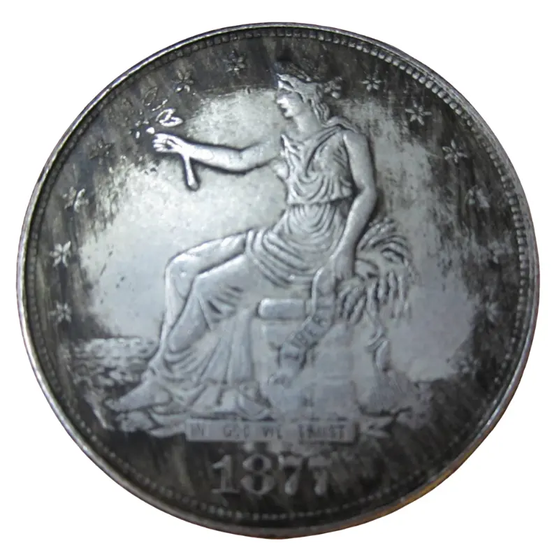 Venta al por mayor artesanía 39mm cobre plateado dólar de plata americano 1877 moneda conmemorativa