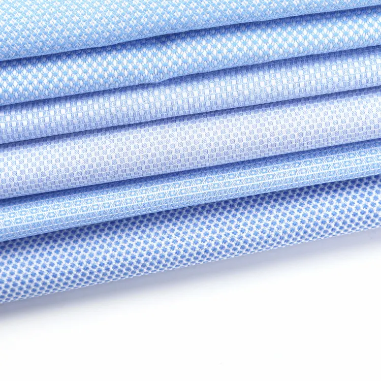 Yongteng más luz azul dobby algodón tela por metro precio barato para hombres camisa de tela