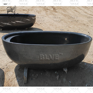BLVEホテルバスルーム天然石バスタブ洗練されたピュアブラック大理石自立型水浸し浴槽在庫あり