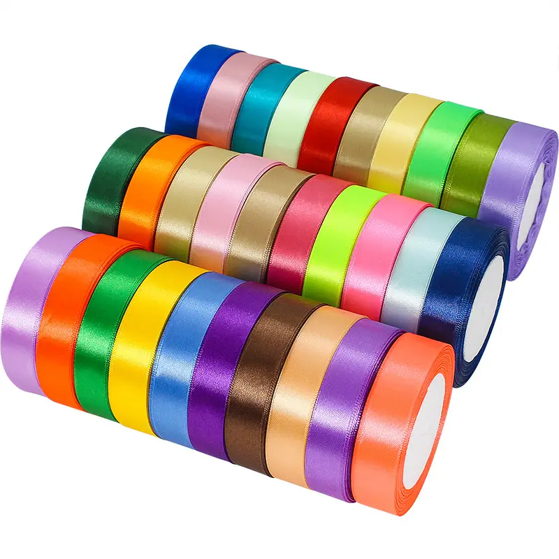 Rollo de cintas de poliéster satinadas para envolver regalos, rollo de cintas de 1/1, 5, 2/2 y 5cm de ancho para decoración de bodas y Navidad