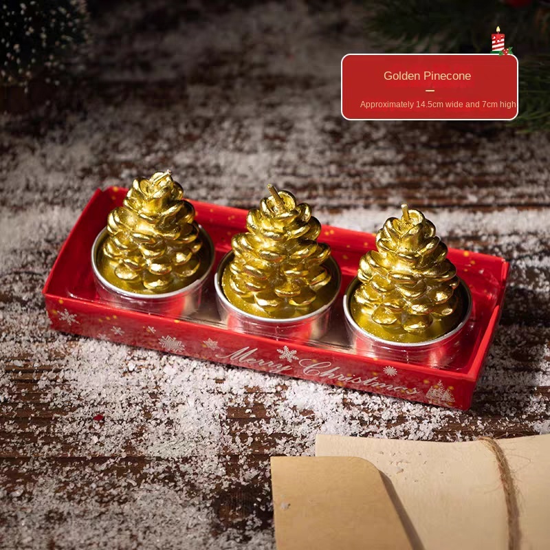 Champagne Q-3-bougies pomme de pin dorées en boîte