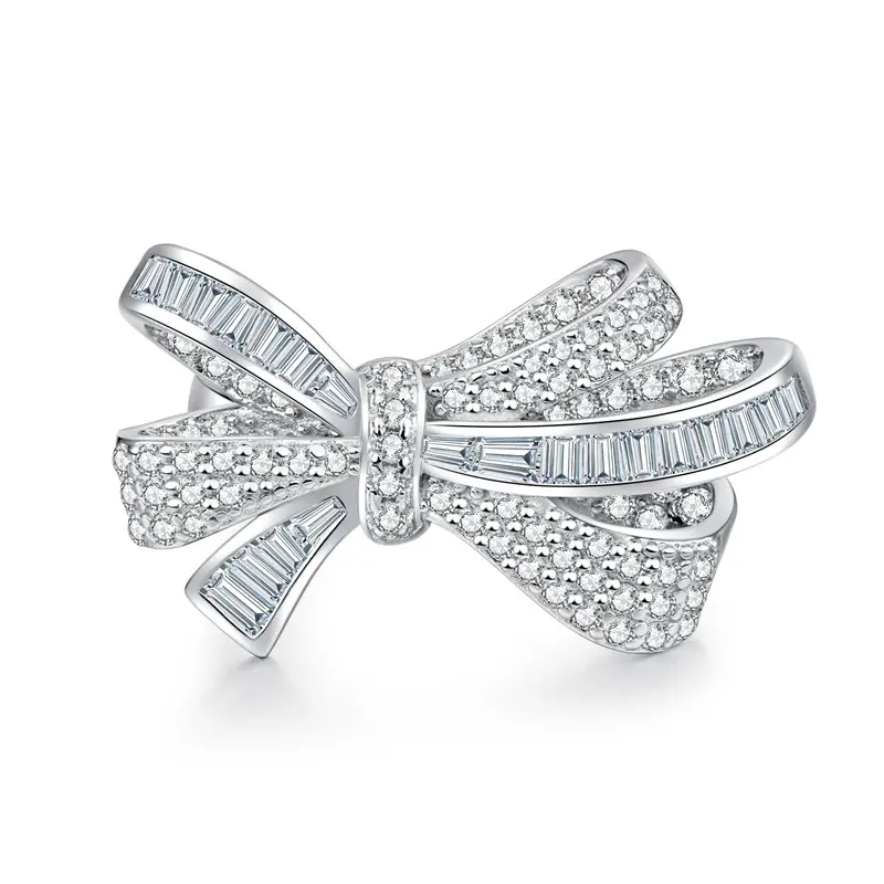 Fashion bow tie anello in argento sterling 925 placcato argento 8a zircone ice flower cheredion rings