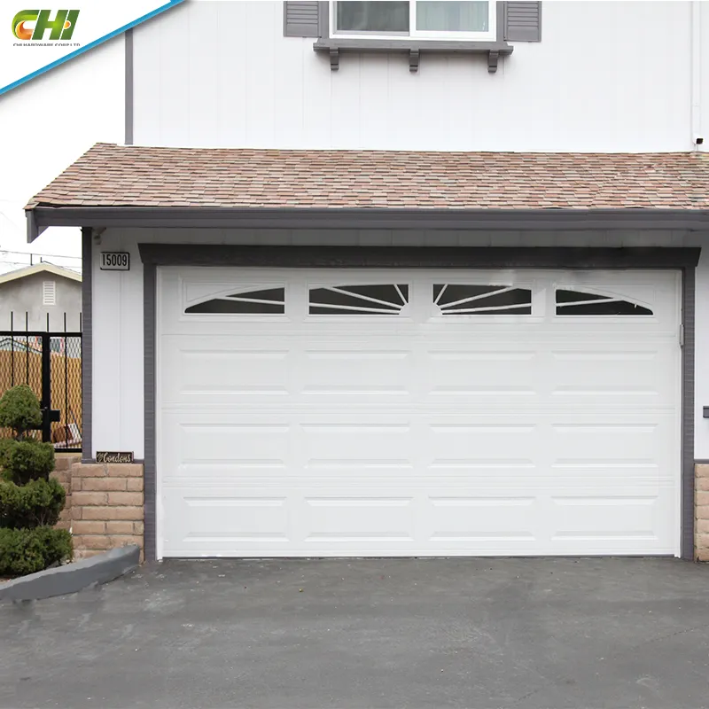 Puertas Seccionales Para garajes, Puertas de Garaje de madera sintética con tapa, Panel blanco, tradicional, sin ventanas, 14x14