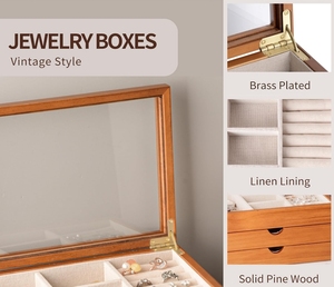 Бестселлер, изысканная большая емкость, 3 ящика, раздвижные ювелирные изделия, деревянный ящик для хранения прямоугольной формы - Product Image 3