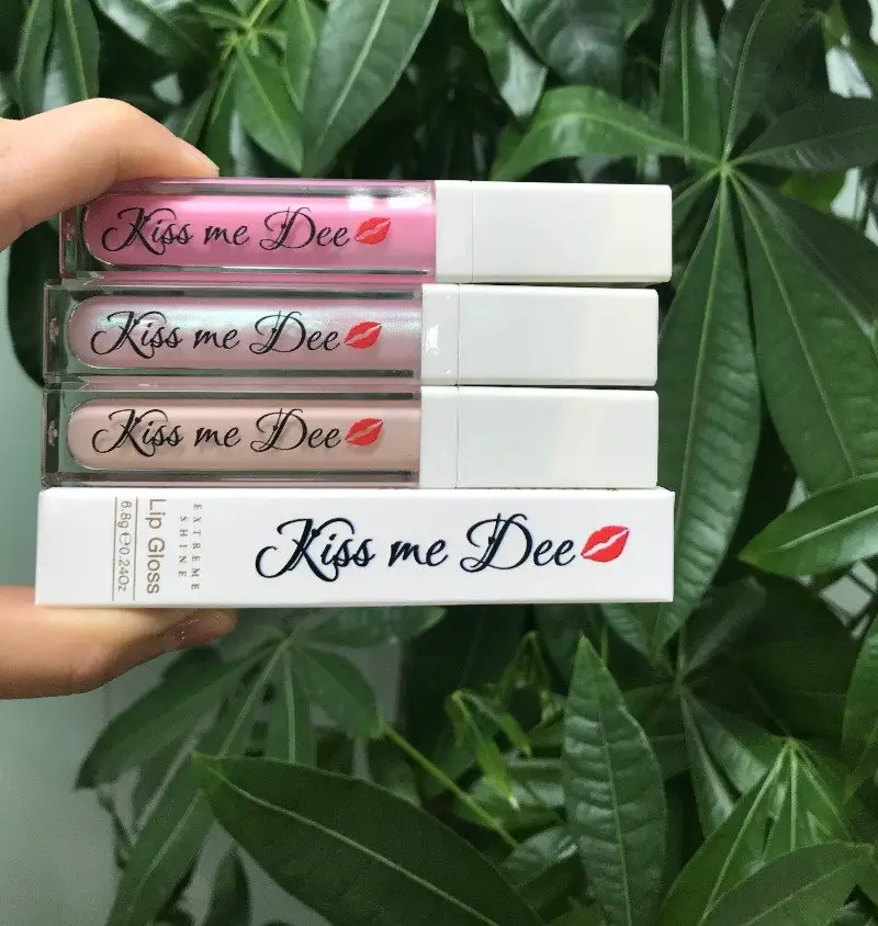 Tubes de brillant à lèvres roses vides carrés de 7ml vides personnalisés à changement de couleur avec boîte et logo et base surligneur de haute qualité