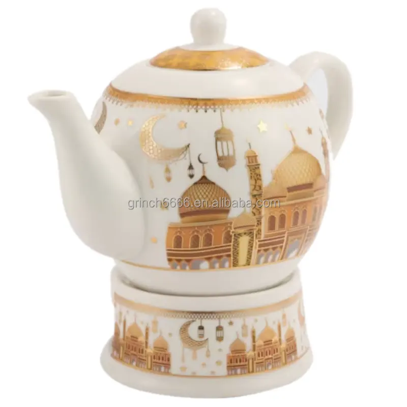 Set di teiere arabe teiera in porcellana con Design Ramdan arabo con scaldacandele, Teaware per tè e caffè latte Office Home Gift