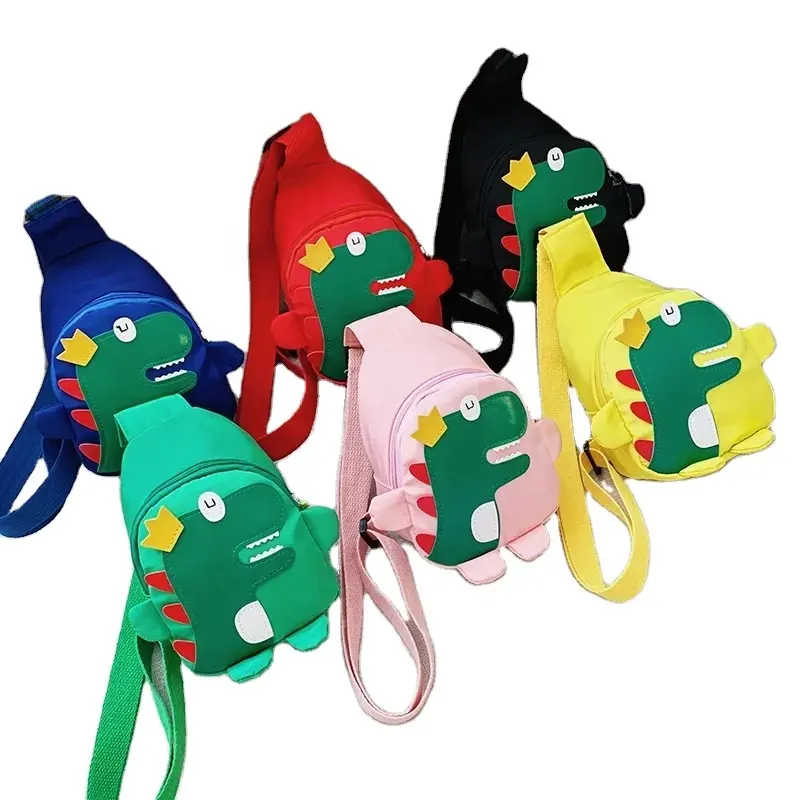 Bolsa escolar infantil de nylon para crianças, bolsa de corpo cruzado com desenho animal e desenho personalizado, bolsa confortável para peito de dinossauro