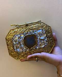 珍珠母金属拖把离合器肩包石头作品点缀刺绣女士派对用具手袋