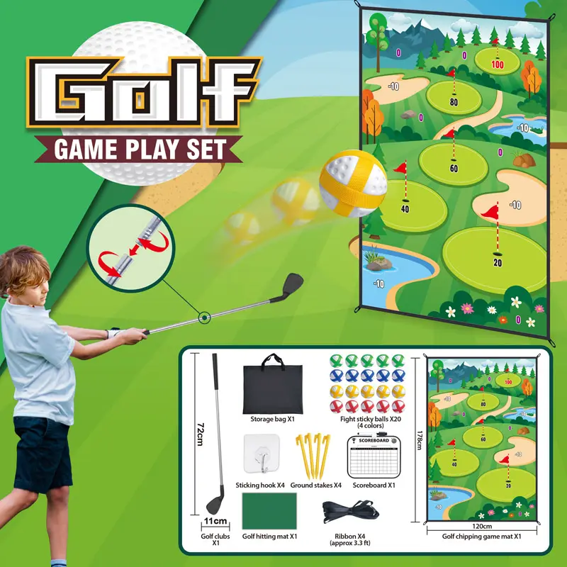 Samtoy Kids Golf Set Toy Floding Metal Golf Clubs 20PCS 4 Color Fight Sticky Balls Indoor Sport Game con Floor Wall Mat