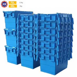 Caja de plástico encajable grande de 600*400*315mm con tapa adjunta Cajas de rotación de distribución logística apilables para almacenamiento móvil