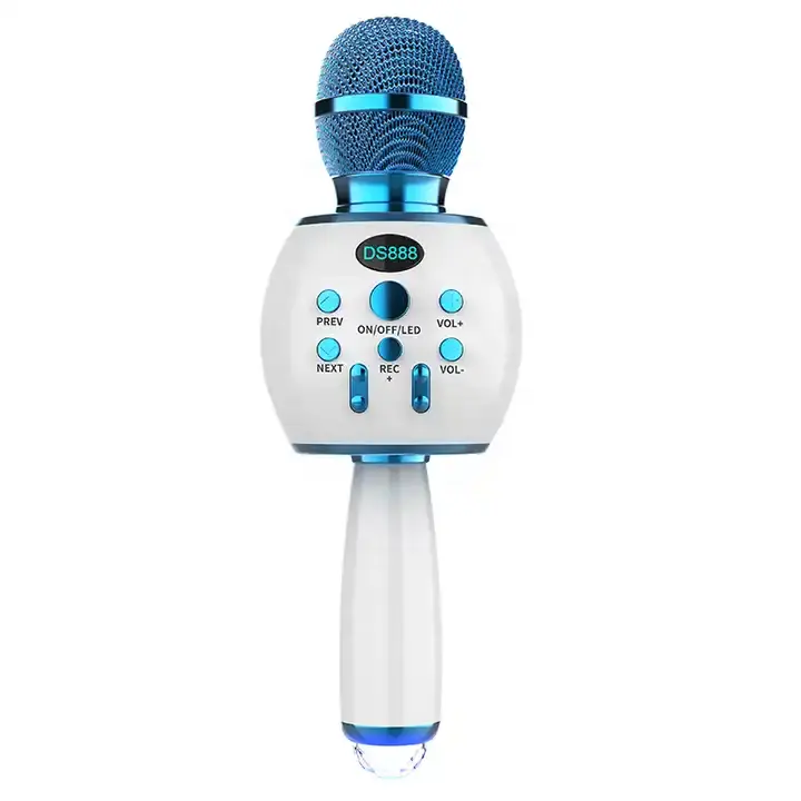 Kid Karaoke Cantando Família Festa Multifuncional Studio Mic(DS888) Capacitor com LED Blue tooth USB Microfone sem fio