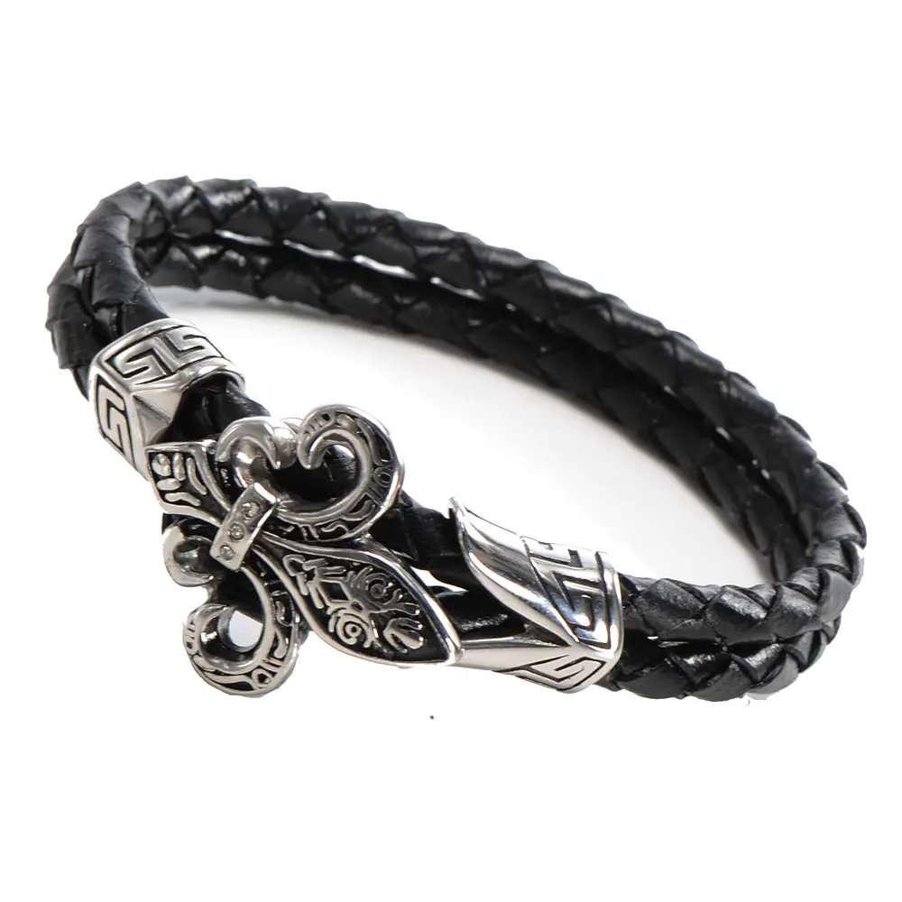 Pulsera de cuero para hombre, brazalete de acero inoxidable con símbolo de Cruz Celta, estilo de tema celta Vintage