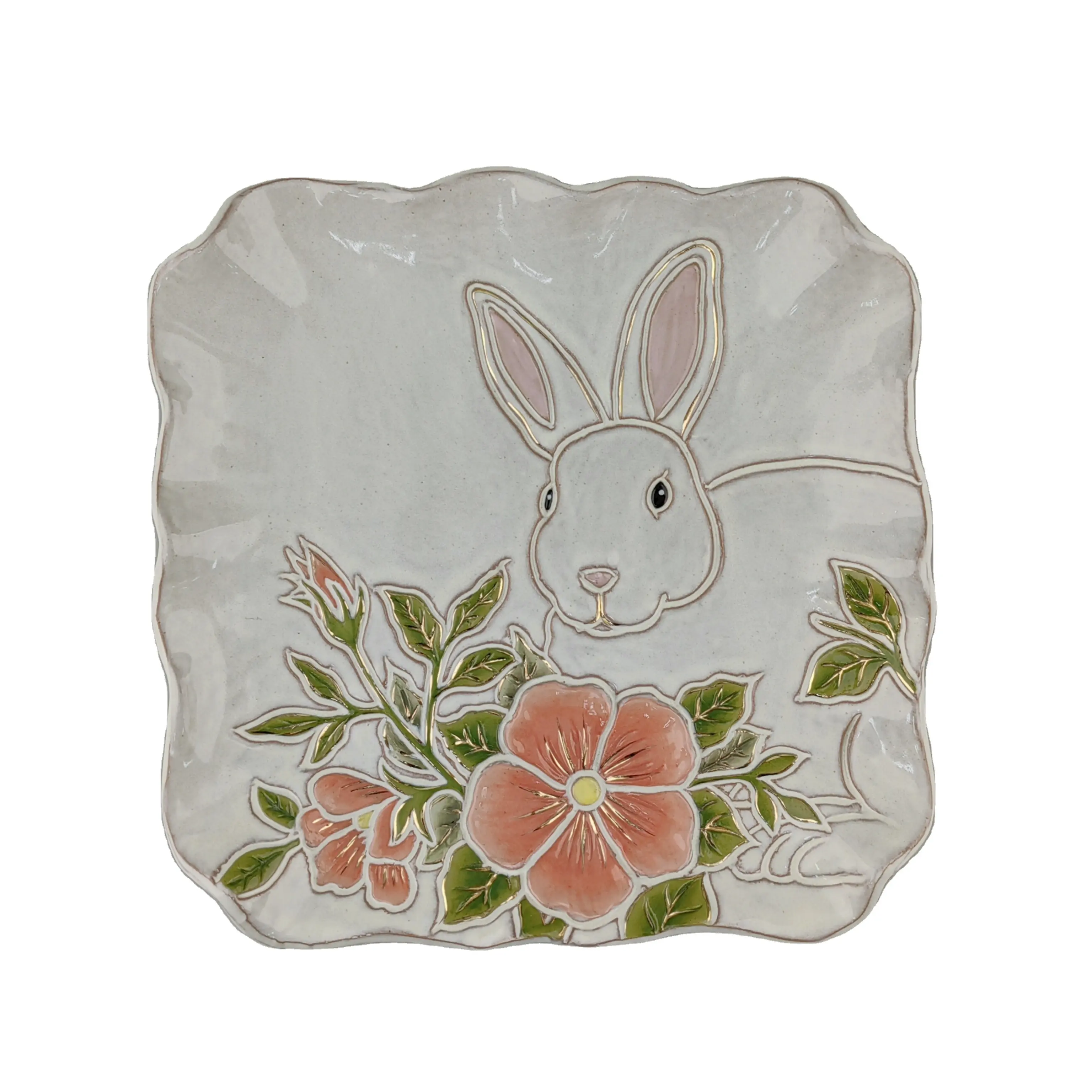 HS Easter Bunny serie piatto da pranzo piatto di frutta con motivo coniglietto dipinto in ceramica