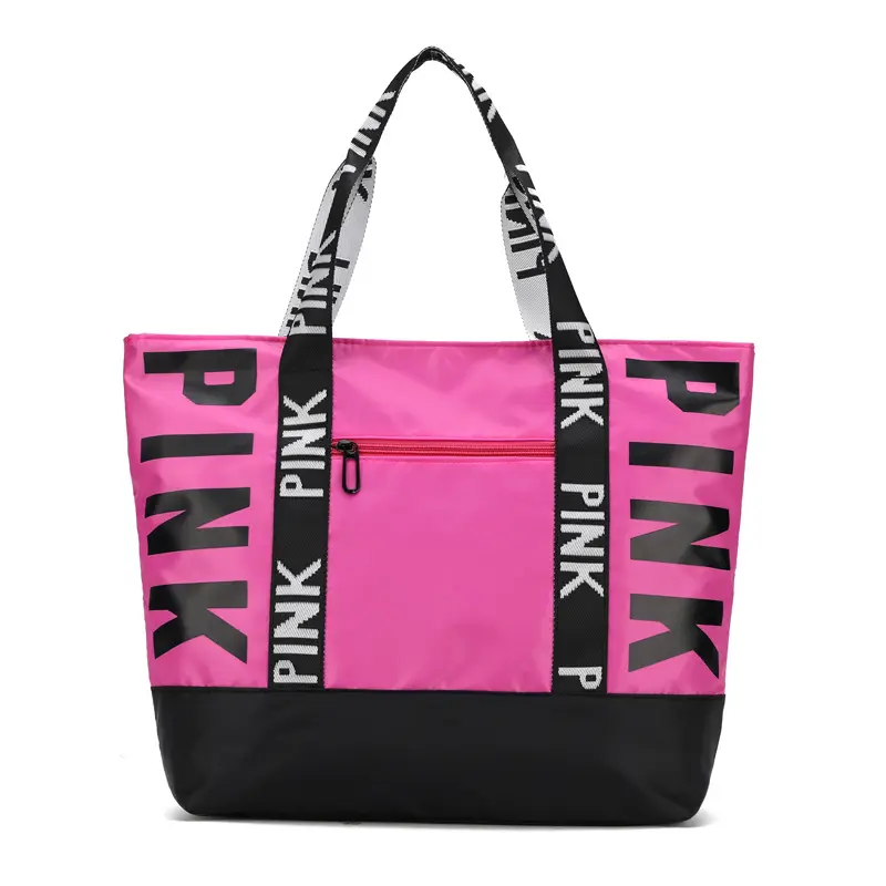 Wholesale PINK lightweight folding tote bag handbag women waterproof nylon foldable reusable shopping bags for women