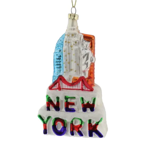 Nouveau pendentif en verre peint à la main, bâtiments de New York, pendentif ornements de noël, décoration de bâtiments de noël, ornements