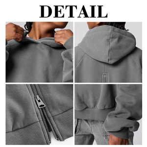 YOUCHEN yüksek kalite erkek boy svetşört damla omuz geri fermuar Hoodies özel Logo asit yıkanmış sokak giyim tasarım - Product Image 6