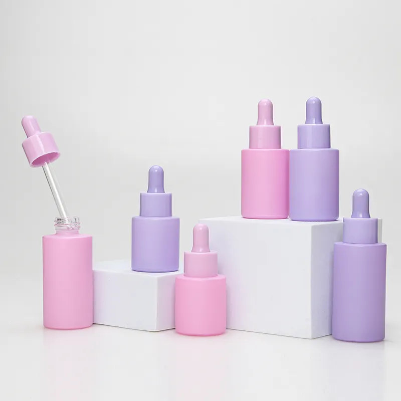 20ml 30ml hochwertige runde Form benutzer definierte rosa Farbe Glas Tropfer Kosmetik verpackungs behälter für Essenz ätherisches Öl