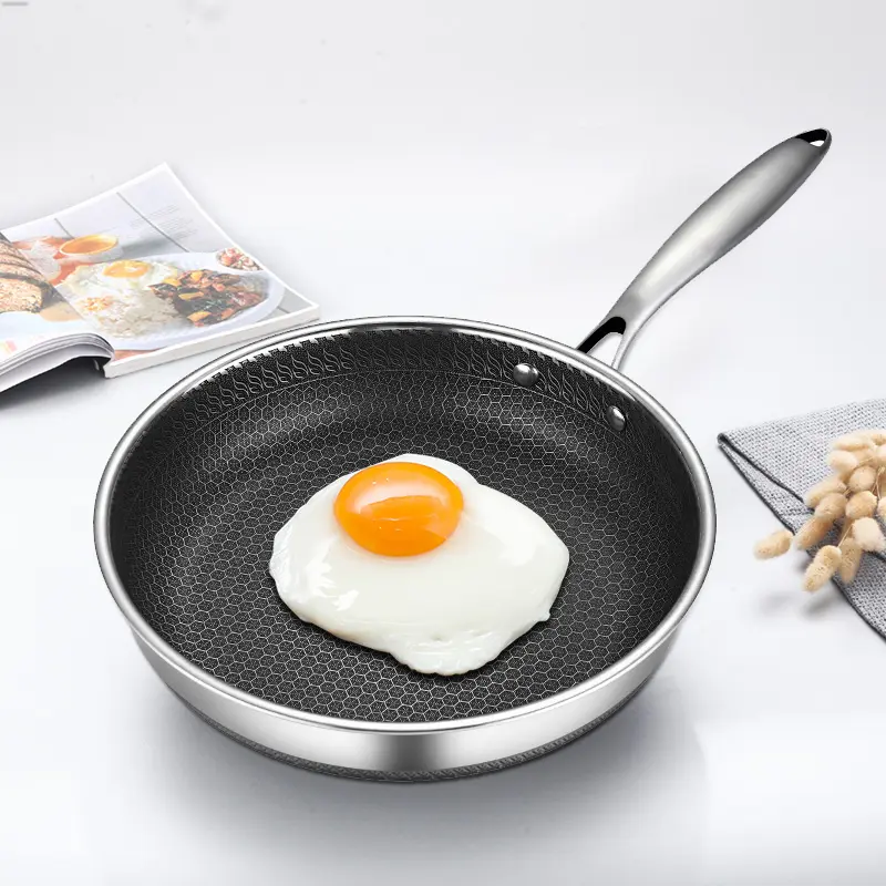 Wholesale 304 Stainless Steel Honeycomb Induction Stir Non Stick Cookware Frying Pan triply cooker 304 multy ply cookware