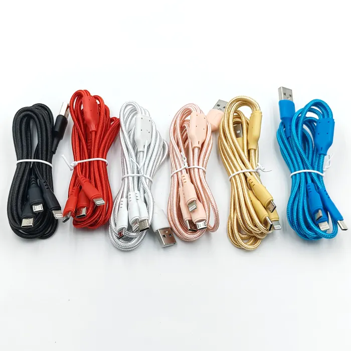 Нейлоновый Плетеный Микро Тип C 2A быстрое зарядное устройство USB-кабель Быстрая зарядка 3 в 1 мобильный телефон
