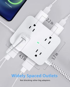 ETL sertifikalı çok fiş çıkış genişletici dalgalanma koruyucusu ev 2A için güç şeridi düz fiş duvara montaj USB şarj istasyonu - Product Image 4