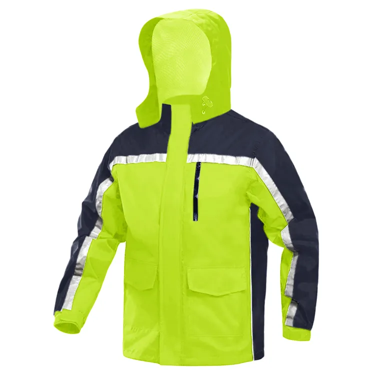 Produsen Pakaian Keselamatan Reflektif Jaket Mantel Hujan Pria Tahan Air dengan Kerudung, Jaket Jaring untuk Mendaki Luar Ruangan