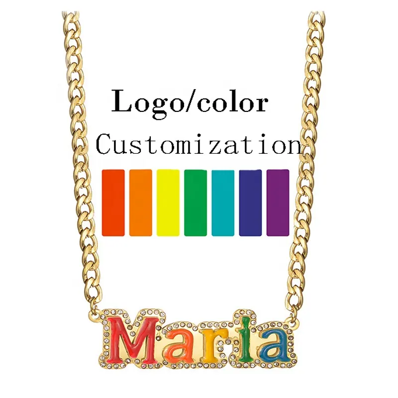 Customized Oil Dripping Name Necklace Female DIY Foreign Trade Popular English Letter Necklace with Outer Ring Diamond