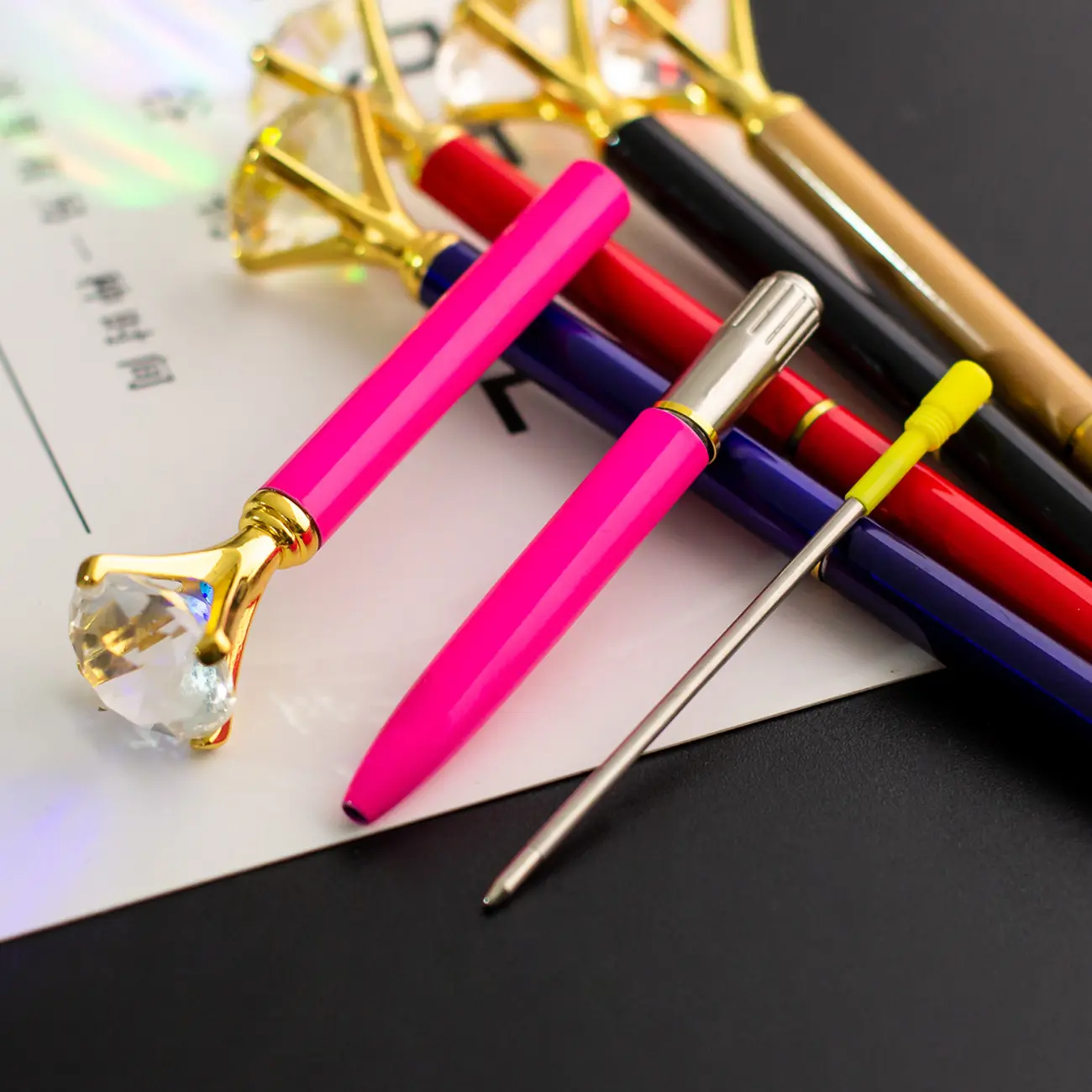 Personalised Crystal Diamond Metal Ballpoint Pen Ball Pen With Colorful Light Led Tip