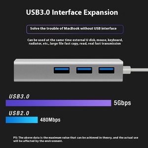 USB3.0 100M HUB in lega di alluminio Drive-Free scheda di rete Docking Station TYPE-C con RJ45 cablato Hub Computer USB C interfaccia Stock - Product Image 3