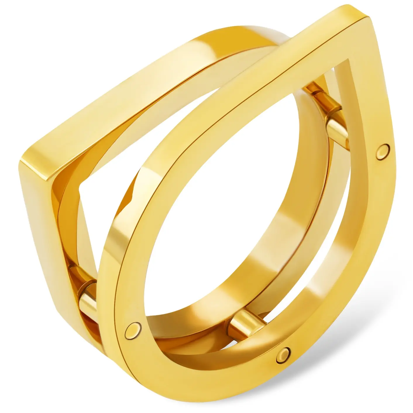 Anel de dedo minimalista, anel de aço inoxidável de 18 k pvd, dourado, geométrico, em camadas, para homens e mulheres