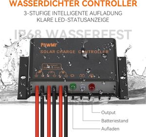 PowMr防水10Aミニソーラー充電コントローラ12V/24VオートPWMソーラー充電コントローラ - Product Image 3