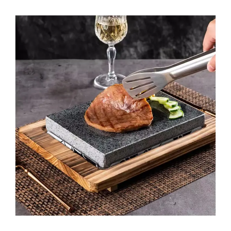 Fornitore di pentole in pietra naturale piatto da bistecca in granito piatto da cucina in pietra set di stoviglie per hotel piatto da bistecca per la casa pietra lavica calda