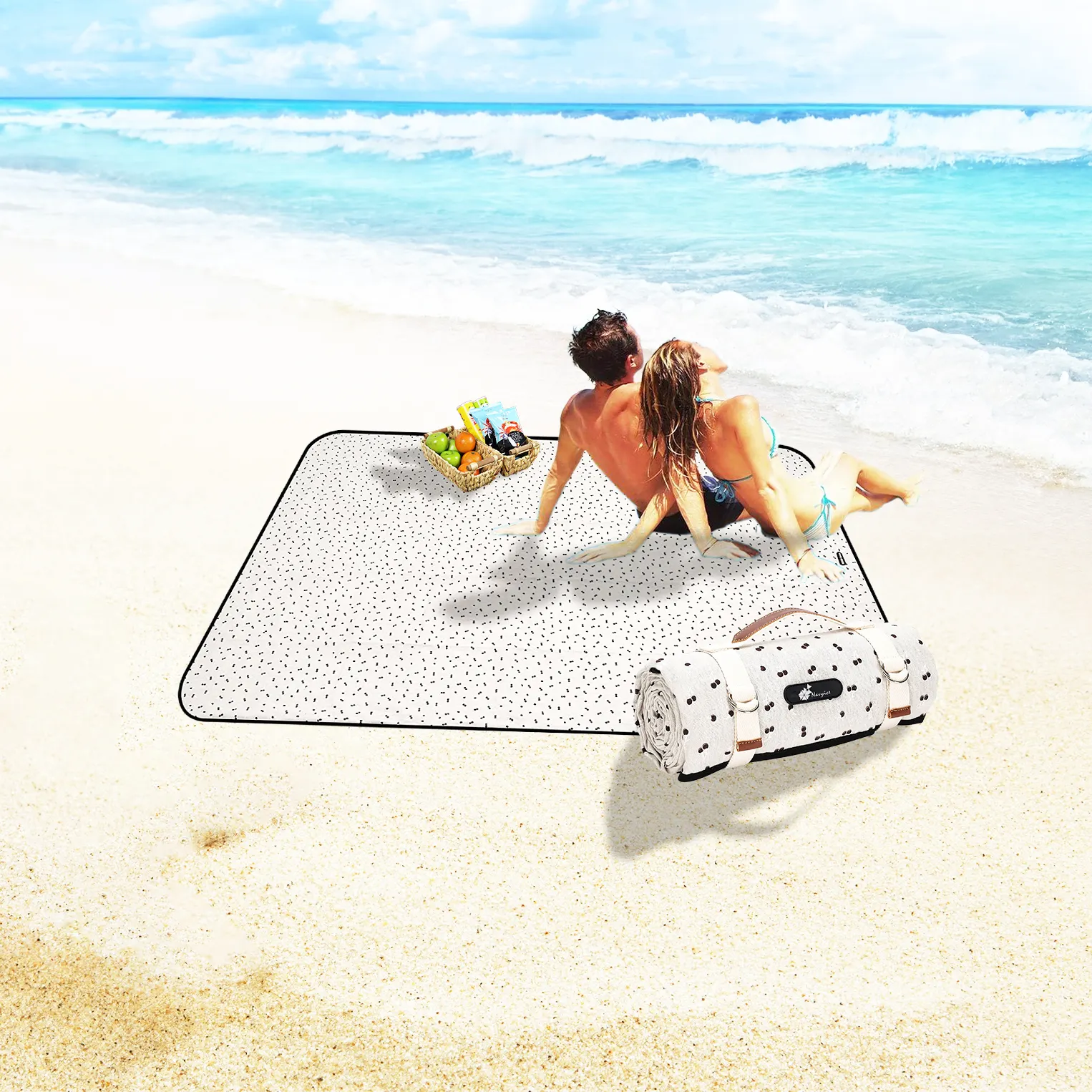 Selimut piknik tahan air lipat Super lembut, selimut pantai portabel, tikar berkemah dapat dilipat dengan tali pembawa tikar pantai Keluarga