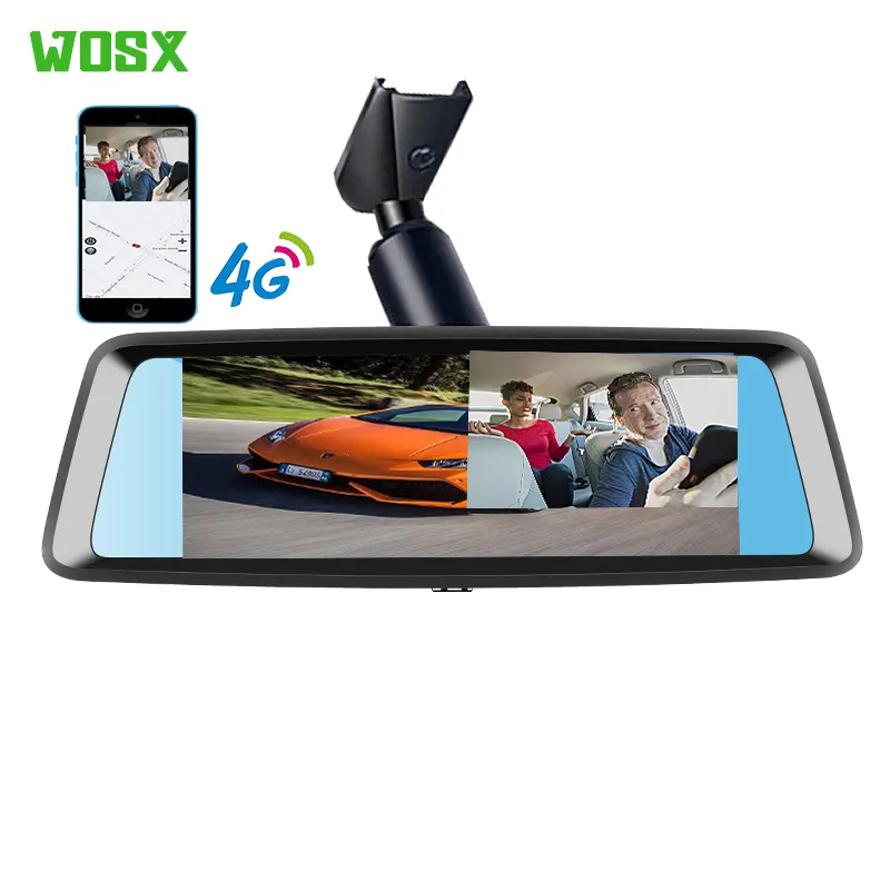 Espejo retrovisor interior para coche, grabadora de conducción de doble lente oculta negra, monitoreo remoto de vídeo 4G, GPS, pista