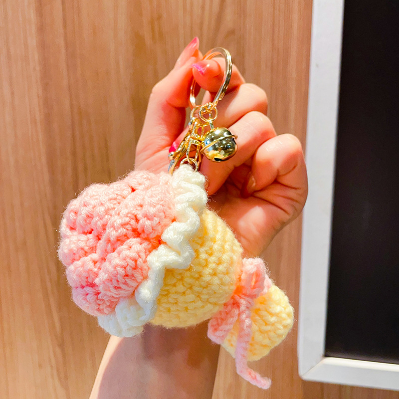 Porte-clés rose et jaune en forme de rose
