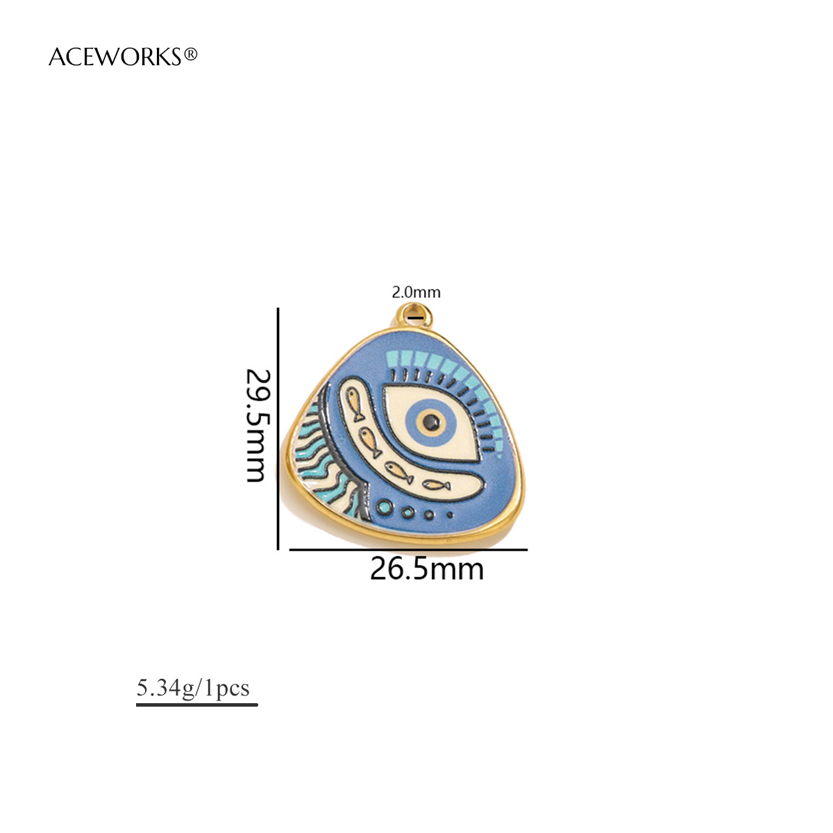 Pendentif Œil Turc en Émail, Poisson Triangulaire Irrégulier