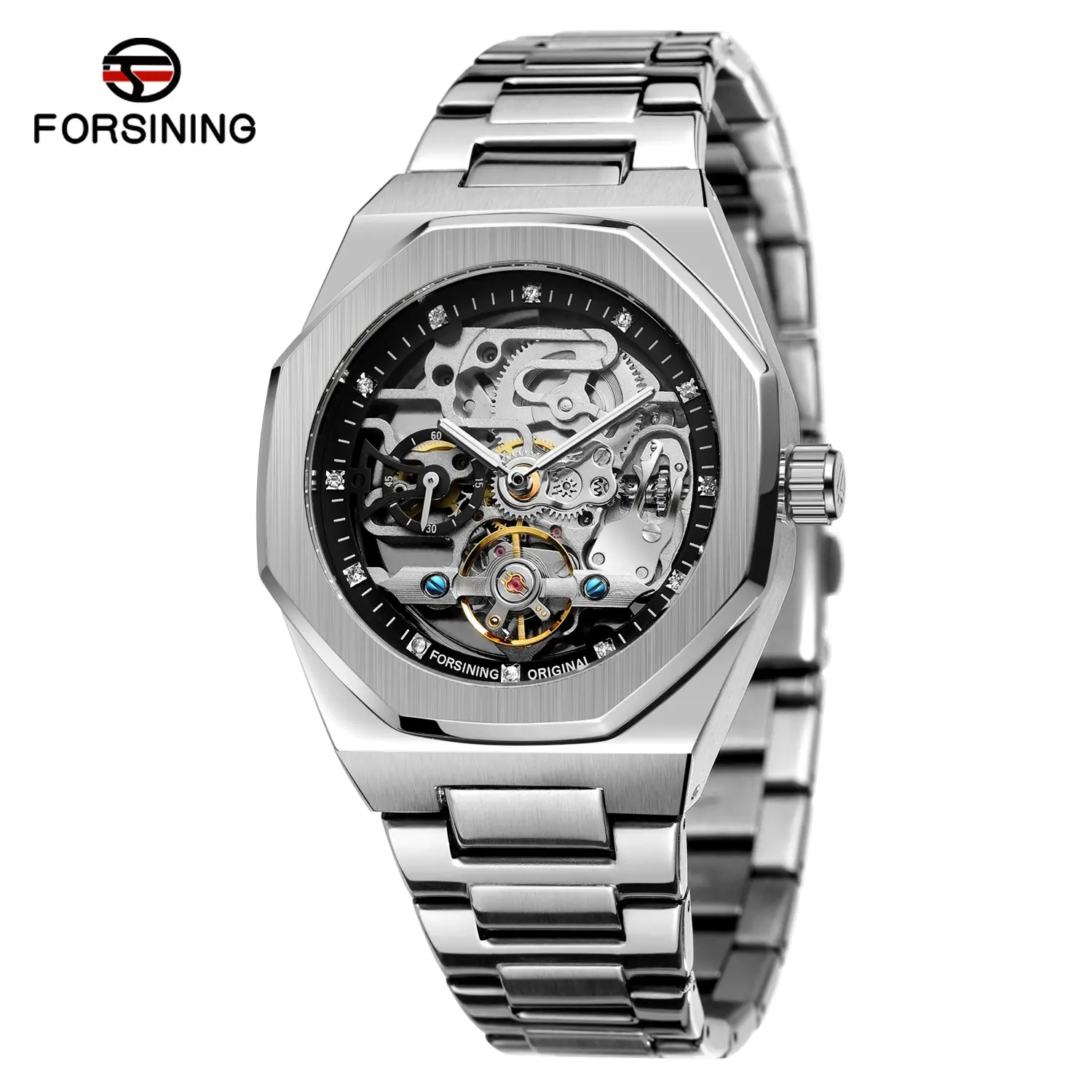 FORSINING 8202 Trendy Brand New High End Newest Cheap Factory Price Popular Design Men Quartz Watches Stainless Steel Band