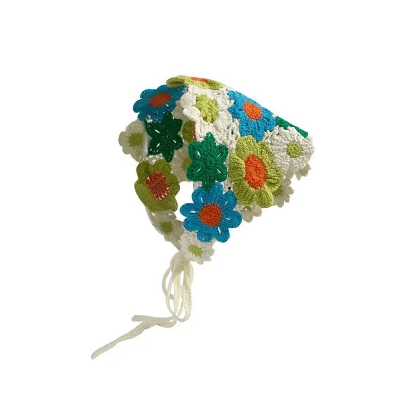 Mushroom Strawberry Knit Crochet Algodón Flor Hollow Triangle Bandana Bufanda Sweet Cute Headband Turbante