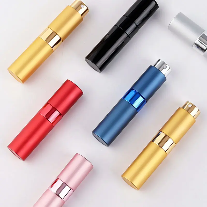 Botol Atomizer semprot kaca isi ulang Mini 5Ml 8Ml 10Ml botol aluminium perjalanan portabel dengan saku untuk parfum Atomiz