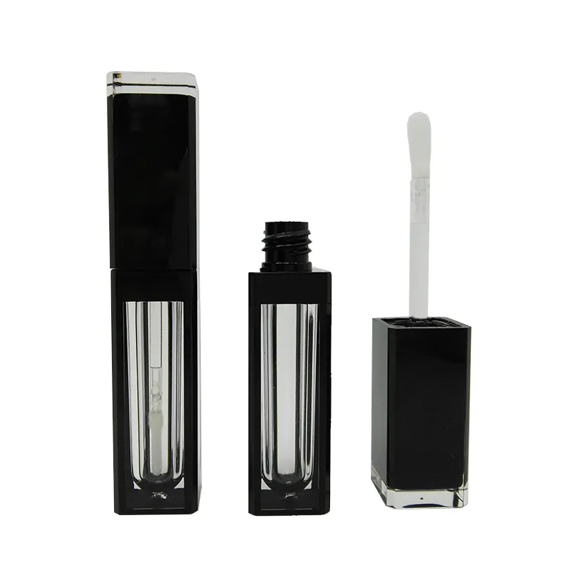 Tubos de brillo de labios cuadrados, tapa negra, transparente, personalizada, 5ml