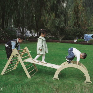 YUCI OEM Indoor Playground <strong>3</strong> in <strong>1</strong> Foldable Wooden Triangle Climber With a <strong>Ramp</strong> Wooden Climbing Toys - Product Image 4