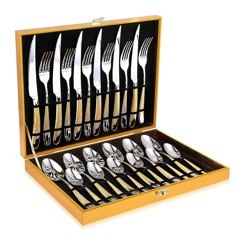 Coffret en bois à poignée dorée, ensemble de 24 pièces