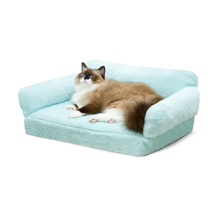 wholesale green plush flat rectangular detachable waterproof boucle dog sofa bed small orthopedic memory foam dog couch bed sofa