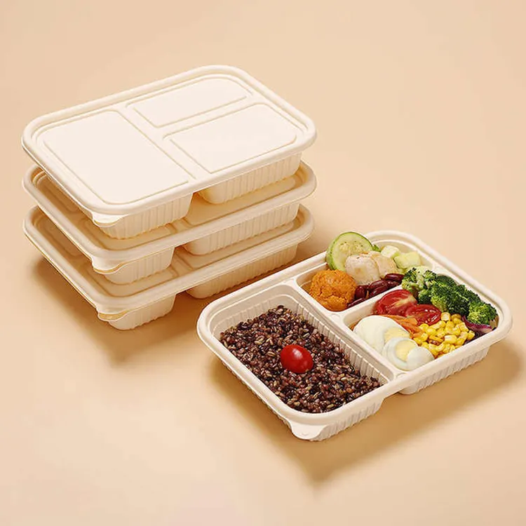 ढक्कन के साथ गुणवत्तापूर्ण भोजन ट्रे कॉर्नस्टार्च हॉट बॉक्स टेकअवे कंटेनर 6 डिब्बे खाद्य ट्रे भंडारण बक्से
