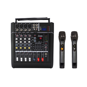 <strong>4</strong> Channel Sound Console Powered <strong>Audio</strong> Mixer <strong>Interface</strong> with Recording System 2 Wireless Microphone - Product Image 1