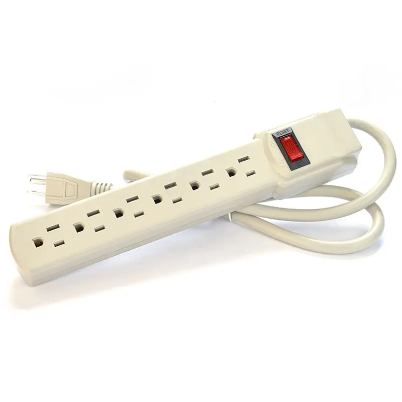 RTS cheap price 6 outlet 2.5 FT 14 AWG beige color power strip nema 5-15 P 125V 6 socket power extension socket with switch