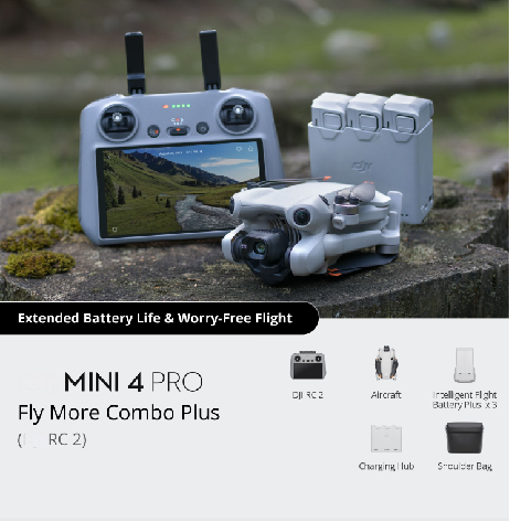 DJI MINI 4 Pro บินคอมโบเพิ่มเติมบวก (DJI RC 2)