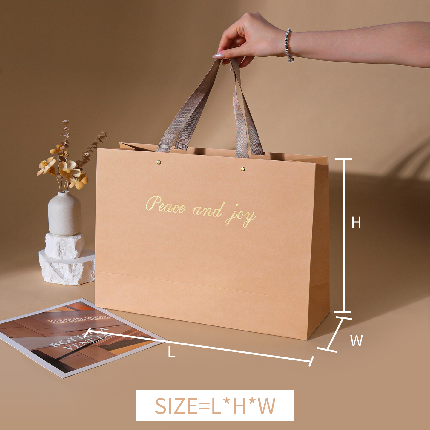 Native wood pulp kraft paper bag- Gold Foil Stamped Letters