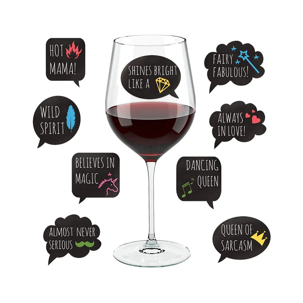 Funny Wine Glass Drink Markers Static Clings Reusable Glass Stickers For Wine Tasting Party, Wine Gift and Favors