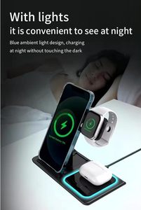 ホット3 in 1ワイヤレス充電器Samsung Watch 6 5 Pro急速充電ステーションiPhone用ワイヤレス充電器スタンドLEDライト付き - Product Image 5