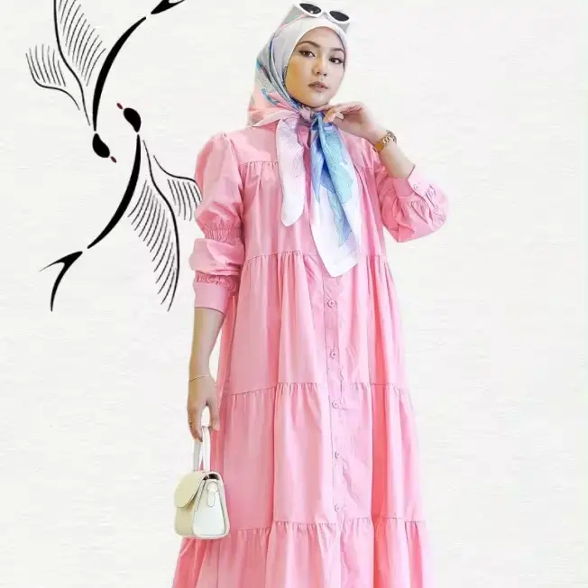 Мусульманское платье Юго-Восточной Азии с пуговицами, однотонное свободное повседневное модное платье